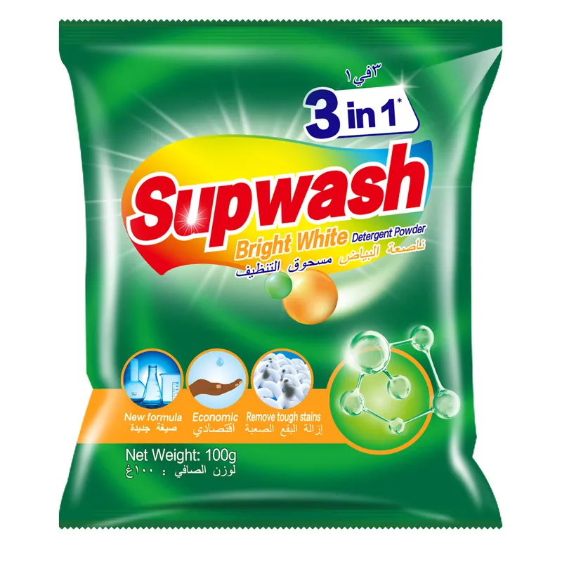 Supwash 100g رخيصة المنظفات رغوة غنية معطر مسحوق تنظيف للمغسلة مشرق أبيض 100g 3 في 1