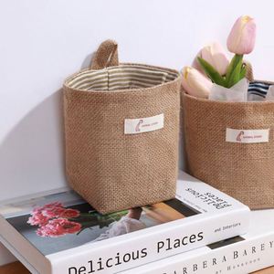 Petit sac de rangement pour cosmétiques et articles divers, sac en coton et lin, 1 pièce, panier de rangement suspendu pour la décoration de la maison - Product Image 1