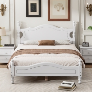 Modern Full Size Solid <b>Pine</b> Wood Eco-Friendly & Durable Platform <b>Bed</b> <b>Frame</b> with Wooden Slat Support White Bedroom <b>Bed</b> - Product Image 2