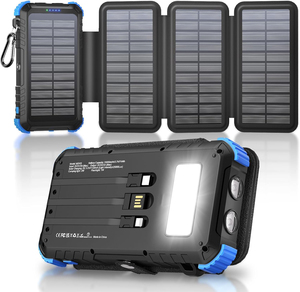 Banco de Energía Solar de 20000mAh con 4 Paneles Solares Integrados, 3 Cables, USB-C, Carga Rápida de 15W, Linterna, Alta Capacidad, Emergencia, Aire Libre - Product Image 1