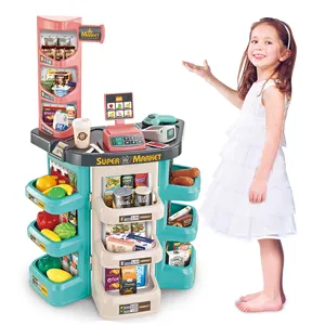 HW Hot Sale batterie betriebenes Licht und Musik Kinder Supers tore Spielzeug Kunststoff Supermarkt Spielzeug für Mädchen mit Registrier kasse