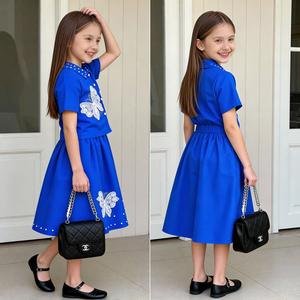 Vêtements pour enfants en gros, usine chinoise, ensemble papillon <span class=keywords><strong>bleu</strong></span> perle pour tout-petits, robe d'été pour fille, vêtements pour bébés, ensembles de vêtements pour filles - Product Image 3