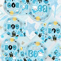 Assiettes et serviettes jetables pour la fête prénatale sur le thème de Halloween Little Boo, décorations pour la fête prénatale Boo, vaisselle jetable, assiettes, serviettes, fourchettes