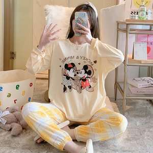 Conjunto de Pijamas de Primavera/Otoño para Mujer, Camiseta de Manga Larga con Dibujos Animados y Pantalones, Pijamas Holgados y Cómodos de Dos Piezas - Product Image 4