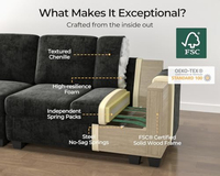 Canapé inclinable modulaire surdimensionné avec ottoman de rangement et tiroir, en forme de L profonde, 6 places, inclinable électriquement