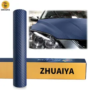 ZHUAIYA 1,52X30m gelembung bebas tanpa residu 3D Matte Gloss Navy Blue serat karbon mobil membungkus biru laut