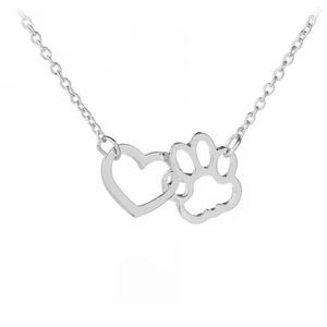 Gemnel Hollow Heart und Paw Halsketten Pet Footprint Niedliche Tier Hund Katze Anhänger Halskette für Frauen Mädchen Schmuck - Product Image 2