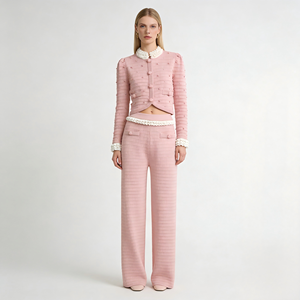 Set di Alta Qualità <span class=keywords><strong>Primavera</strong></span>-Autunno 2026, Nuovo Completo con Top <span class=keywords><strong>e</strong></span> Pantaloni in Maglia Decorata con Perline, Stile Celebrità - Product Image 1