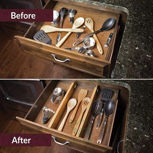 Bamboo Wooden <b>Drawer</b> Divider, Set of 4 Adjustable <b>Organizers</b> Natural Organic Bamboo Expandable, Spring Loaded Works in Kitchen - Product Image 5