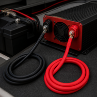 Cable de Batería de 2 AWG, Cobre Puro, Rojo y Negro, Par de Terminales de Anillo de 3/8'', Inversor Solar, RV, Marino, Automotriz, Uso Pesado