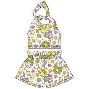 Nuovo Stile Estivo Set da Spiaggia per <span class=keywords><strong>Bambina</strong></span> in Due Pezzi, Top con Bretelle e Pantaloncini Stampati Personalizzati, Completo per Bambine - Product Image 4