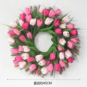 QSLH-V053 20 Zoll künstliche Tulpen kränze Seide Blumenkranz Herbst Tulpe Blumenkranz für Haustür Dekoration