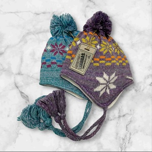 Knit Recycled Winter Beanie <b>Hats</b> with Embroidered Design - Product Image 1