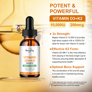 Gotas de Vitamina D3+K2 <span class=keywords><strong>Beverly</strong></span> |   10,000 UI D3 y 200 mcg K2 MK-7 |   Suplemento Vegano 100% para la Salud de Huesos y Corazón en Adultos, Líquido Oral de 60 ml - Product Image 2