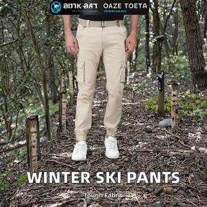 Men's 100% Cotton Softshell Winter <b>Pants</b> Waterproof Windproof <b>Thermal</b> Fleece Lining Mid Waist Long Trousers for Skating Skiing - Product Image 2