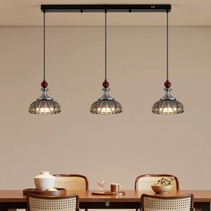 <span class=keywords><strong>Suspension</strong></span> vintage rustique en fer et verre, abat-jour en verre cannelé ambré fumé, idéale pour les coins repas rétro, les comptoirs de café - Product Image 3