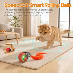 Jouet interactif intelligent moderne en plastique pour <span class=keywords><strong>chat</strong></span> d'intérieur, avec plume mobile pour la poursuite et la stimulation, roulement automatique à 2 vitesses, pour chats actifs - Product Image 6