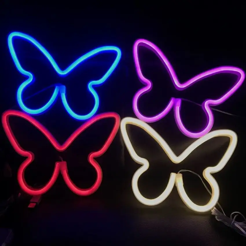 Luminária led neon com estrela, borboleta, arco-íris, para quarto, para festas, decoração de casamento, presente de natal, brinquedo noturno, animal, luz para crianças