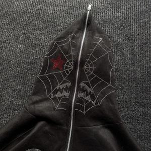 Sweat à capuche oversize en coton 100% délavé à l'acide, fermeture éclair intégrale, logo en strass, sérigraphie, col à capuche doublé, teinture de haute qualité, uni, automne - Product Image 3