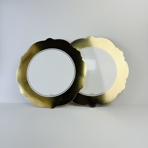 4 Sets de table ronds en papier <span class=keywords><strong>doré</strong></span> décoratifs jetables en <span class=keywords><strong>carton</strong></span> pour la maison de mariage, banquet, fête d'anniversaire, vente en gros - Product Image 2