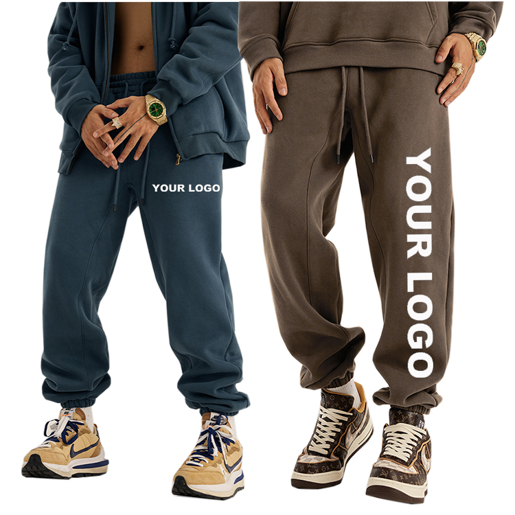 Custom Logo Straight Leg Unisex Cotton Jogger Pants Streetwear Oversized Heavyweight Fleece Mens Sweatpants