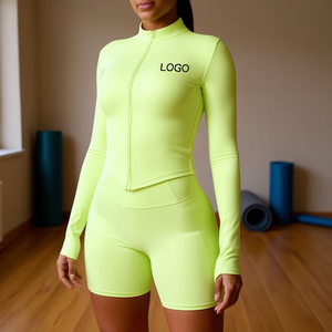 Women's Plus Size Reversible Yoga 4-Piece Set With Zipper Long Sleeve Breathable Spandex <b>Nylon</b> Seamless Fitness Wear For Winter - Product Image 2