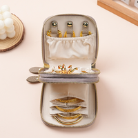 Étui de voyage en cuir à double fermeture éclair, boîte de rangement à bijoux portable multi-compartiments, mini pochette organisatrice pour colliers et boucles d'oreilles