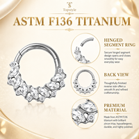 Anneau clicker en titane G23 plaqué or 18 carats, orné de multiples zircone cubique en forme d'éventail, conforme ASTM F136, pour septum, nez, hélix, cartilage, oreille