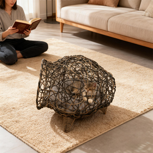 Komfortables Erhöhtes Katzenbett Haustier-Katzenhaus Gemütliches Bett für Pelzige Freunde Weiden-Katzenhaus - Product Image 1