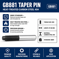 Goupilles coniques à queue filetée en acier au carbone haute résistance 45H / Norme GB 881 / Goupilles de centrage traitées thermiquement / Finition brillante / Tête de 30 mm