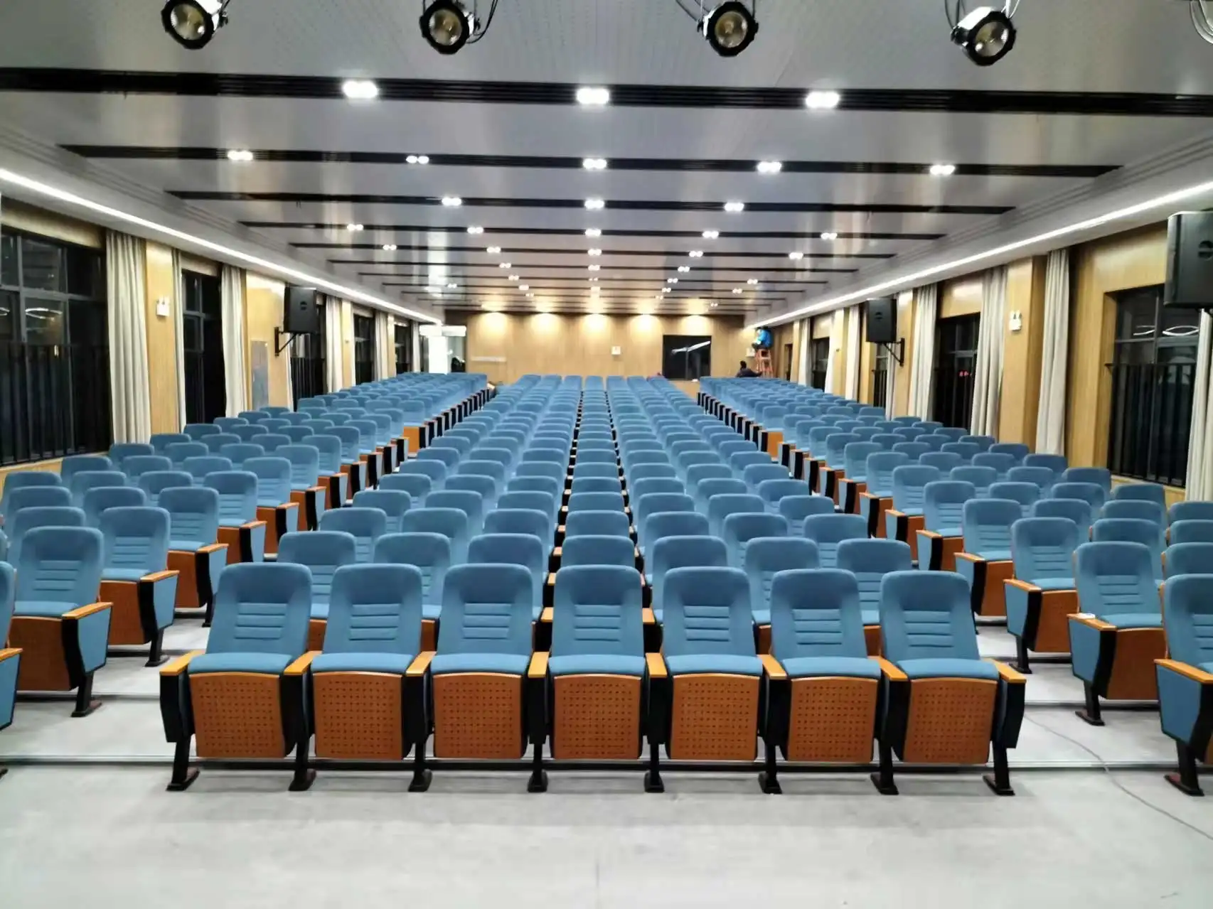 Durable Fabric Auditorium Seat Folding Wooden School Church Seat Auditorium Chair With Back Writing Table