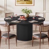 Table à manger ronde Tribesigns de 47 pouces, style farmhouse, base cannelée, table de cuisine noire pour 4 à 6 personnes, salon