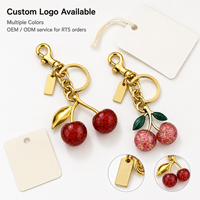Porte-clés pendentif cerise en cristal tendance pour femme, accessoire de luxe pour sac et clés de voiture, bijou cadeau, vente en gros
