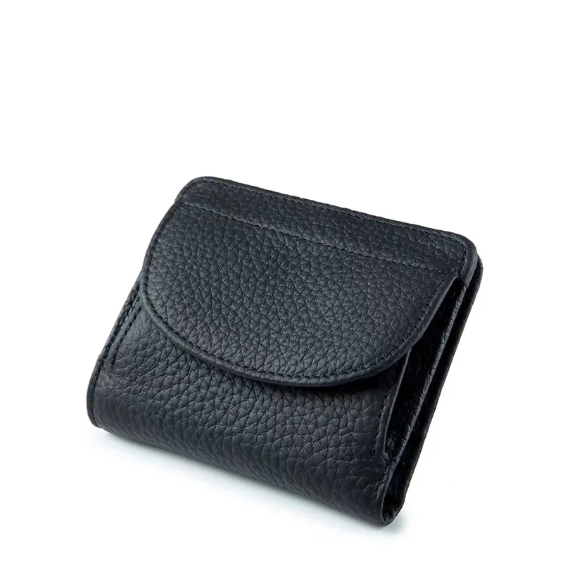 Dompet Mini kulit asli wanita, tas wanita klip uang kecil gaya Jepang Ultra tipis lipat RFID sederhana 2024