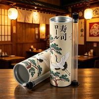 Boîte en tube de papier biodégradable personnalisée de qualité alimentaire pour sushis avec tube à sauce, doublure en aluminium, emballage push-up, boîte cylindrique en papier