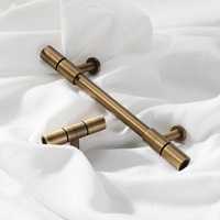 Poignées de meuble en laiton Maxery, barres en T bronze antique, tirants de tiroir avec boutons assortis, détail anneau noir, pour armoire de cuisine et penderie