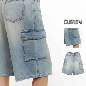 Haute qualité poids lourd été bleu clair lavé Denim Cargo bouton matériel sport femmes Jeans <span class=keywords><strong>court</strong></span> <span class=keywords><strong>Jean</strong></span> <span class=keywords><strong>Court</strong></span> Femme - Product Image 3