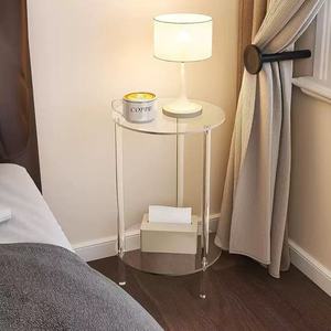 Tavolino Quadrato Moderno Europeo in Acrilico, Lussuoso Tavolino Trasparente Rotondo da Comodino/Caffè/Apporto con Ripiano Portaoggetti per Arredamento Casa - Product Image 2