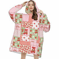 Mignon Sweat-shirt-couverture à capuche surdimensionné à imprimé floral avec nœud, vêtement d'intérieur doux et joli pour filles, cadeau d'anniversaire
