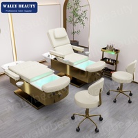Fauteuil de lavage de luxe réglable avec base métallique et bac en céramique pour salon de coiffure haut de gamme et spa