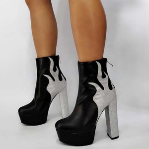 Bottines à talon épais et plateforme haute pour femme, bout rond, fermeture éclair arrière, grande taille 43, style concis - Product Image 1