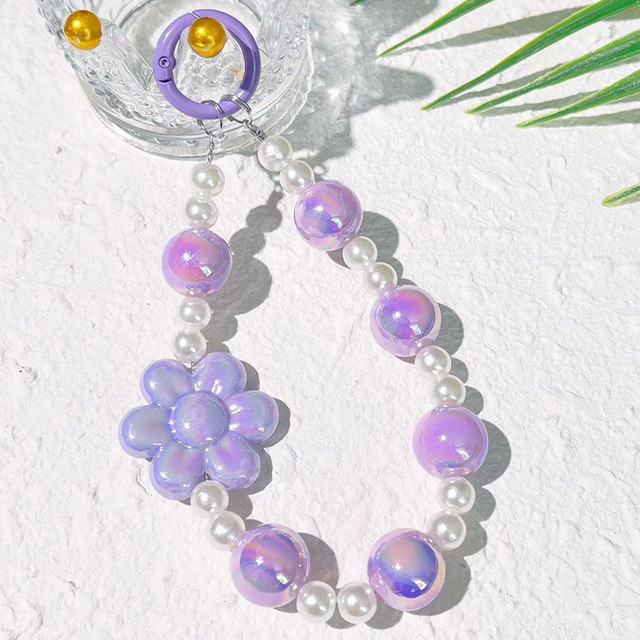 Cute Phone Chain Wrist Strap Acrylic Bead Beaded KeyChain Kawaii Mobile Phone Chains Accessories Bag Car Pendant Charm for Women