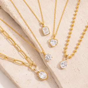 Women Fashion Pendant <b>Necklace</b> 18K Gold Dainty Delicate White Zircon Bead Chain <b>Ring</b> Pendant <b>Necklace</b> - Product Image 1