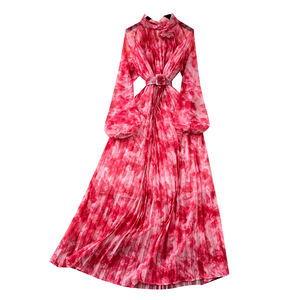 Primavera tunica romana fasciante abito Midi Casual da donna manica lanterna <span class=keywords><strong>impero</strong></span> 3D abito di pizzo stampato - Product Image 5