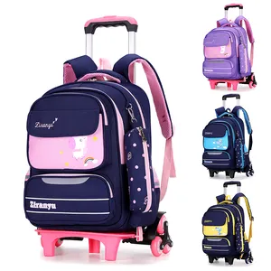 Custom design girls trolley backpack 3d kids school book bags with wheels