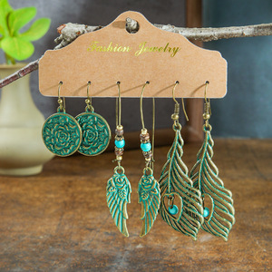 Boucles d'oreilles pendantes tendance, style bohème, plumes, alliage, ensemble de bijoux de fête pour femmes - Product Image 3