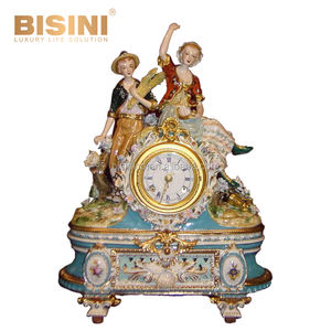 Reloj de Mesa Decorativo para el Hogar, Estilo Europeo Real, Montado en Bronce Dorado, con Adornos de Porcelana en Colores Arcoíris, Diseño de <span class=keywords><strong>Doncella</strong></span> de <span class=keywords><strong>la</strong></span> Cosecha - Product Image 1