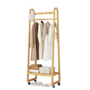 Solid wood <b>clothes</b> <b>rack</b> for bedroom, movable floor-standing double-pole <b>clothes</b> <b>rack</b>, sturdy original color <b>clothes</b> <b>rack</b> - Product Image 1