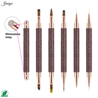 Kit professionnel de nail art avec strass marron éclatants, manche en nylon, double embout, liner et pinceau ovale pour fleurs 3D et effets dégradés