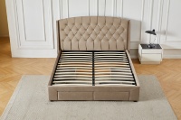 Cadre de lit capitonné en velours avec tiroirs de rangement, lit plateforme Queen/King avec tête de lit à volants, meubles de chambre à coucher